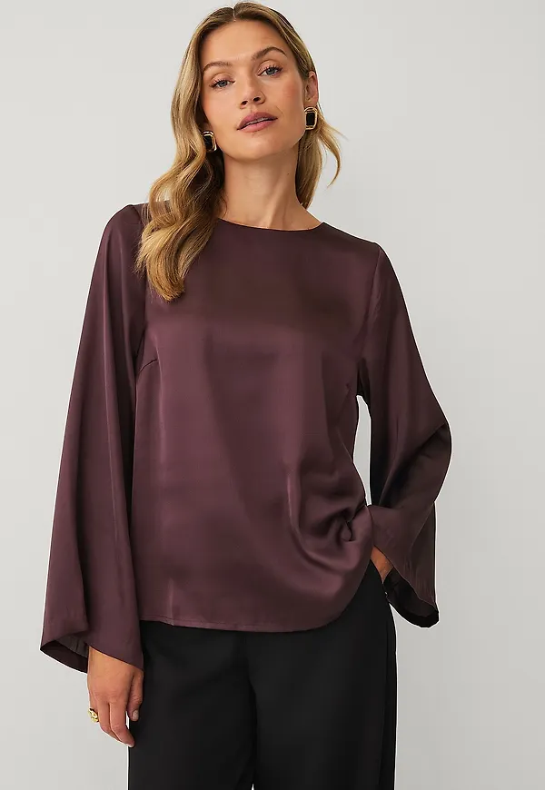 Ellos Collection - Blus i satin - Brun