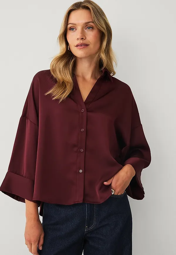 Ellos Collection - Blus i satin - Röd