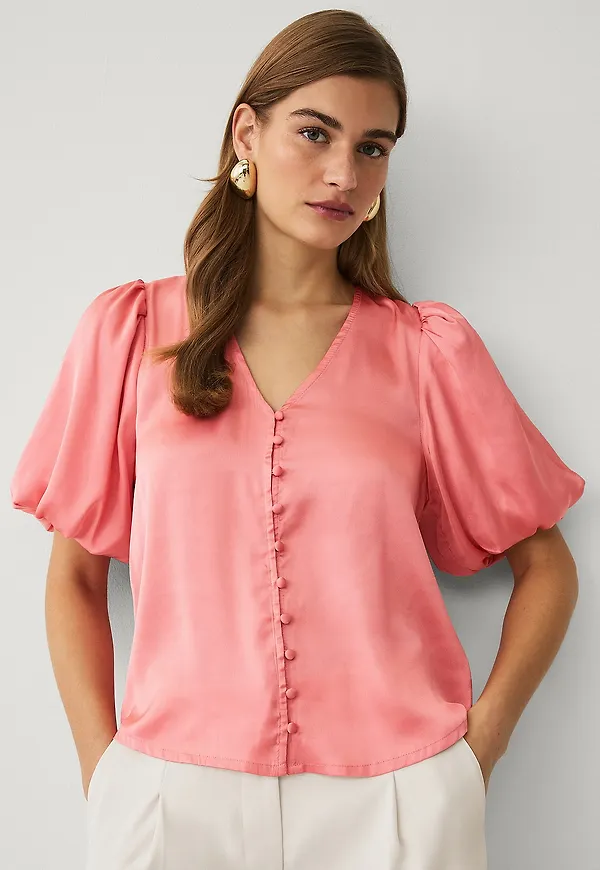 Ellos Collection - Blus i satin - Rosa