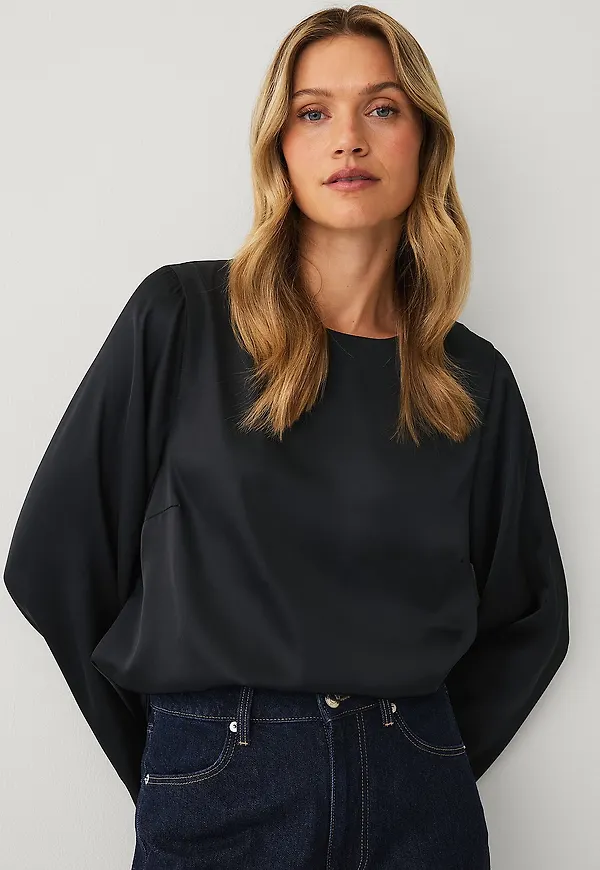 Ellos Collection - Blus i satin - Svart