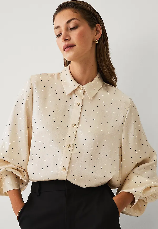 Ellos Collection - Blus i satin - Vit