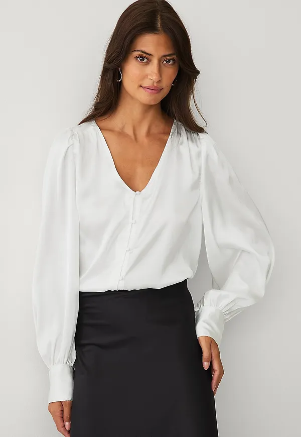 Ellos Collection - Blus i satin - Vit