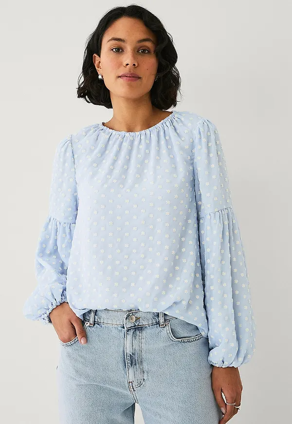 Ellos Collection - Blus Med Ballongärm - Blå