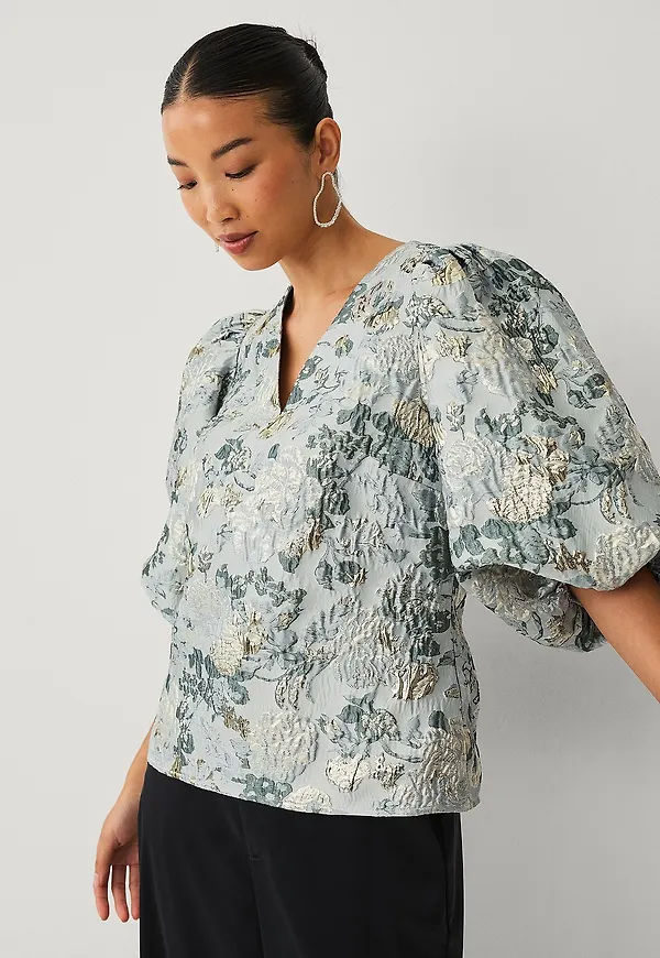 Ellos Collection - Blus med ballongärmar - Blå