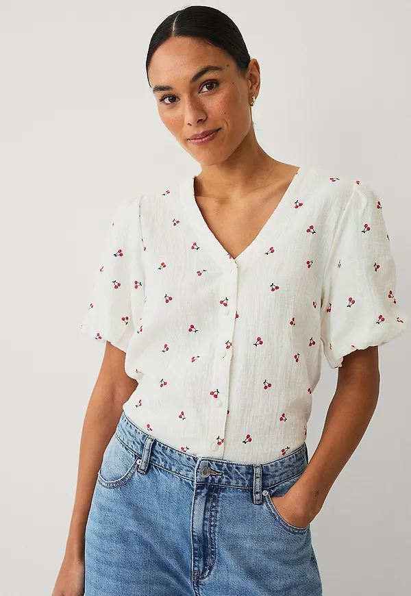 Ellos Collection - Blus med ballongärmar - Vit