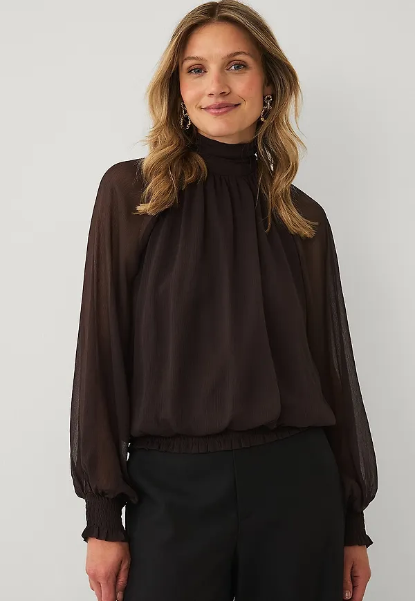 Ellos Collection - Blus med ballongeffekt - Brun
