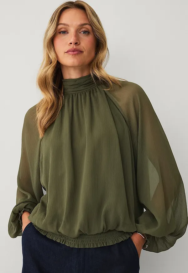 Ellos Collection - Blus med ballongeffekt - Grön