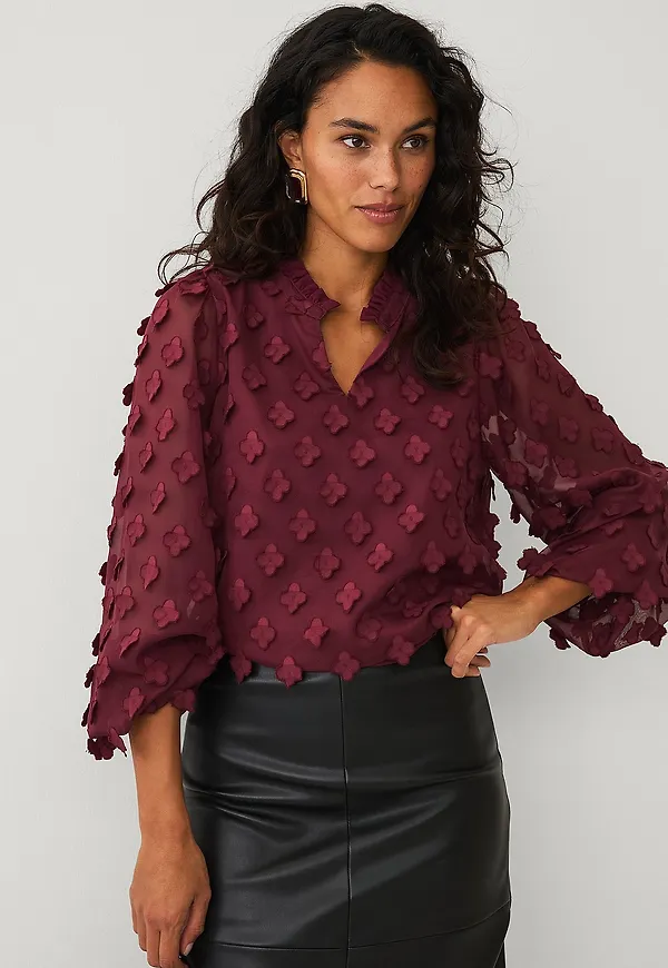 Ellos Collection - Blus med blomapplikationer - Röd