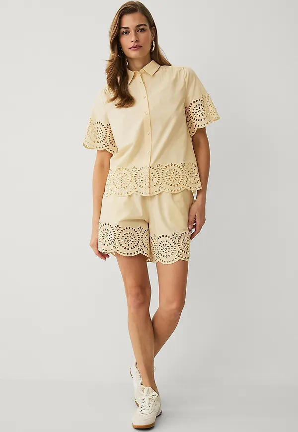 Ellos Collection - Blus med broderat hålmönster - Gul