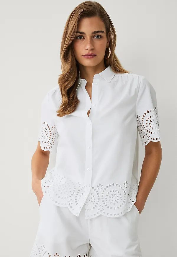 Ellos Collection - Blus med broderat hålmönster - Vit