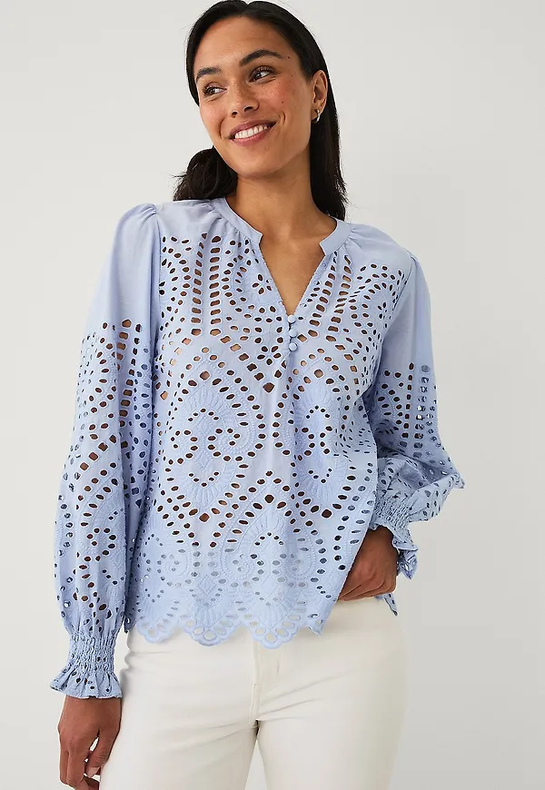 Ellos Collection - Blus med broderie anglaise - Blå