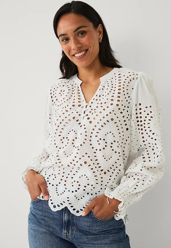 Ellos Collection - Blus med broderie anglaise - Vit