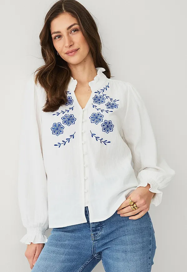 Ellos Collection - Blus med broderier - Vit