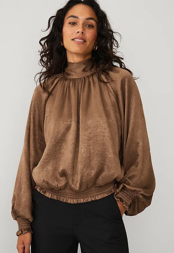 Ellos Collection - Blus med en smock - Brun