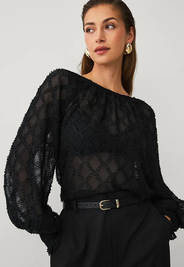 Ellos Collection - Blus med vävt mönster - Svart