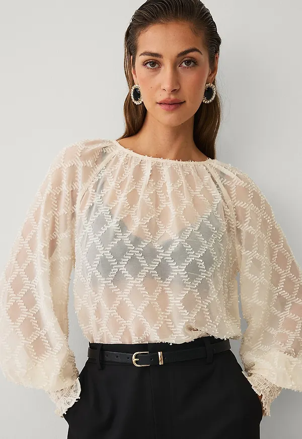Ellos Collection - Blus med vävt mönster - Vit