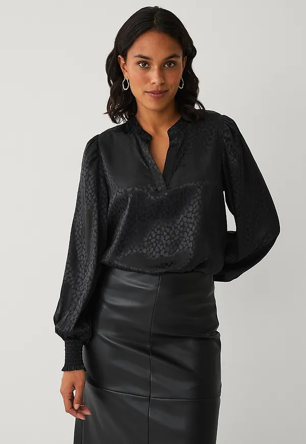 Ellos Collection - Blus med jacquardmönster - Svart