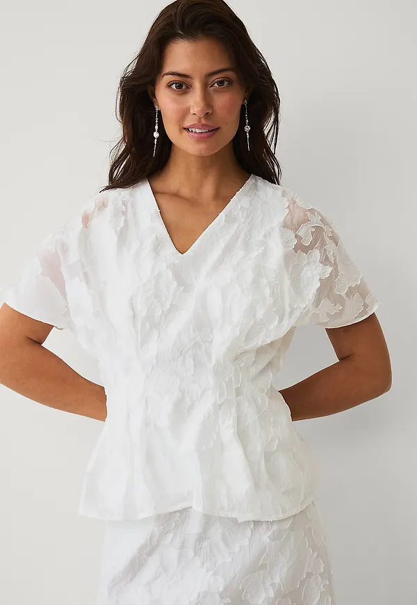 Ellos Collection - Blus med jacquardmönster - Vit