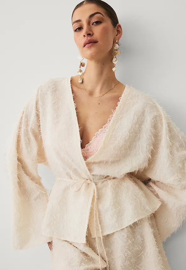 Ellos Collection - Blus med knytband - Natur