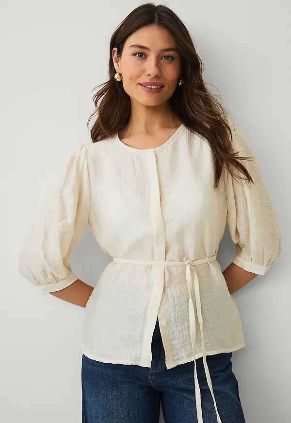 Ellos Collection - Blus med knytband - Vit