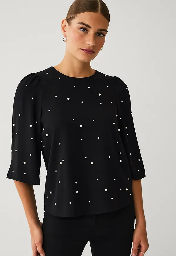 Ellos Collection - Blus med pärlor - Svart