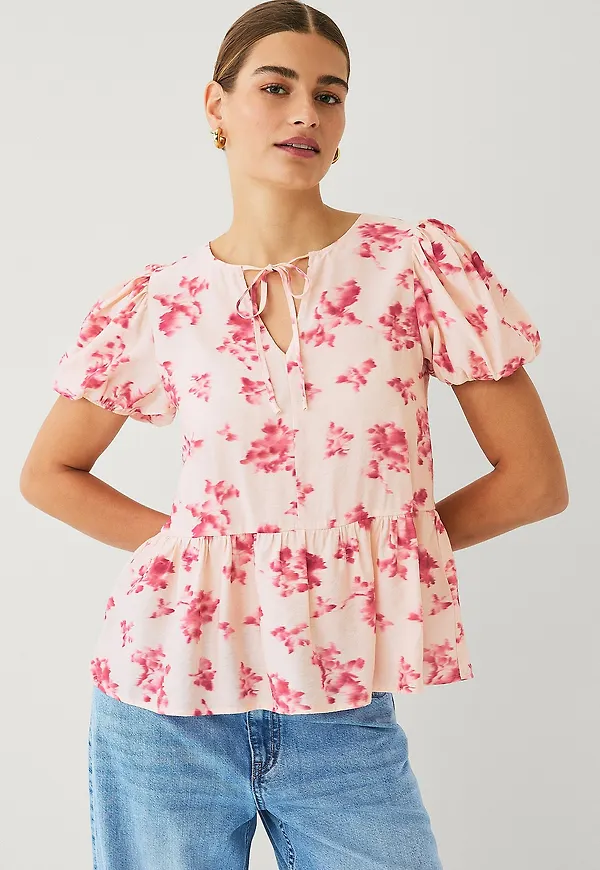 Ellos Collection - Blus med puffärm - Natur