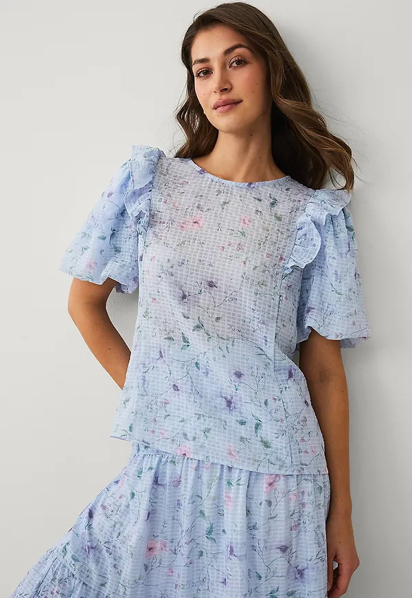 Ellos Collection - Blus med puffärmar - Blå