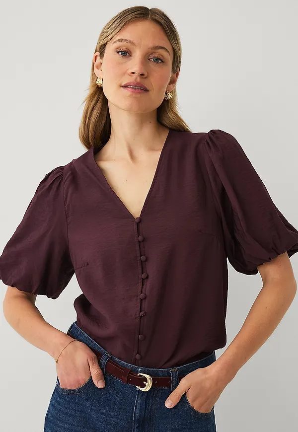 Ellos Collection - Blus med puffärmar - Brun