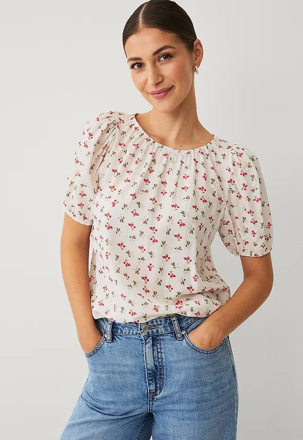 Ellos Collection - Blus med puffärmar - Natur