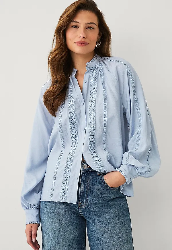 Ellos Collection - Blus med spetsdetaljer - Blå
