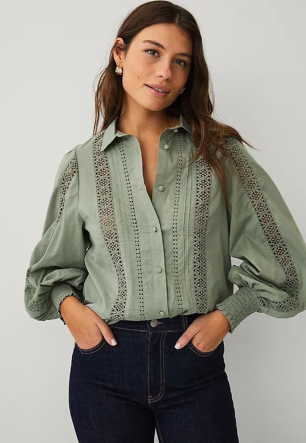 Ellos Collection - Blus med spetsdetaljer - Grön