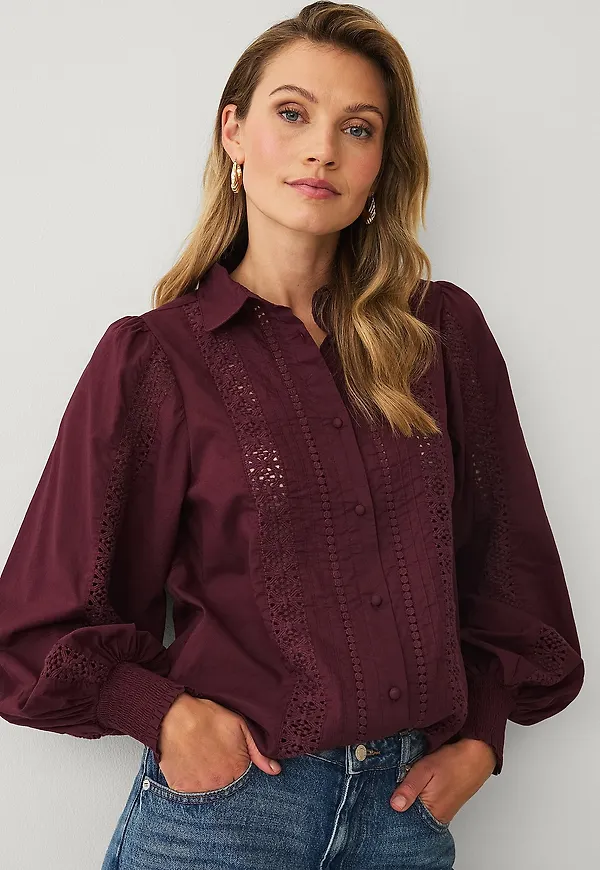 Ellos Collection - Blus med spetsdetaljer - Röd