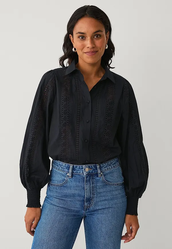 Ellos Collection - Blus med spetsdetaljer - Svart