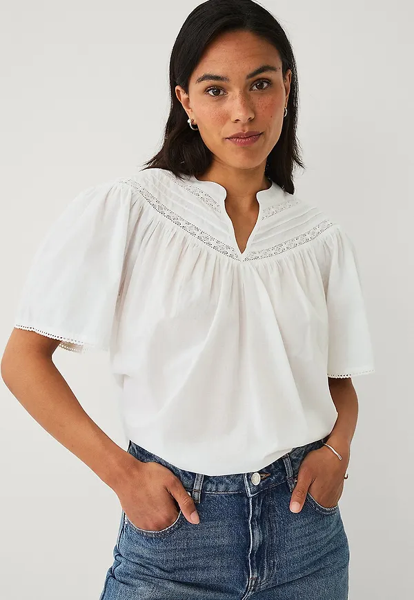 Ellos Collection - Blus med spetsdetaljer - Vit