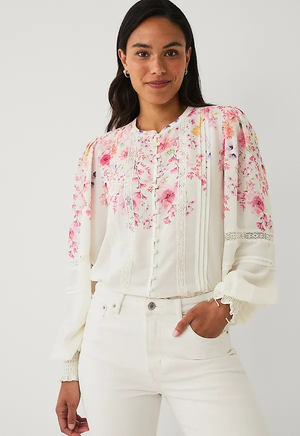 Ellos Collection - Blus med spetsdetaljer - Vit