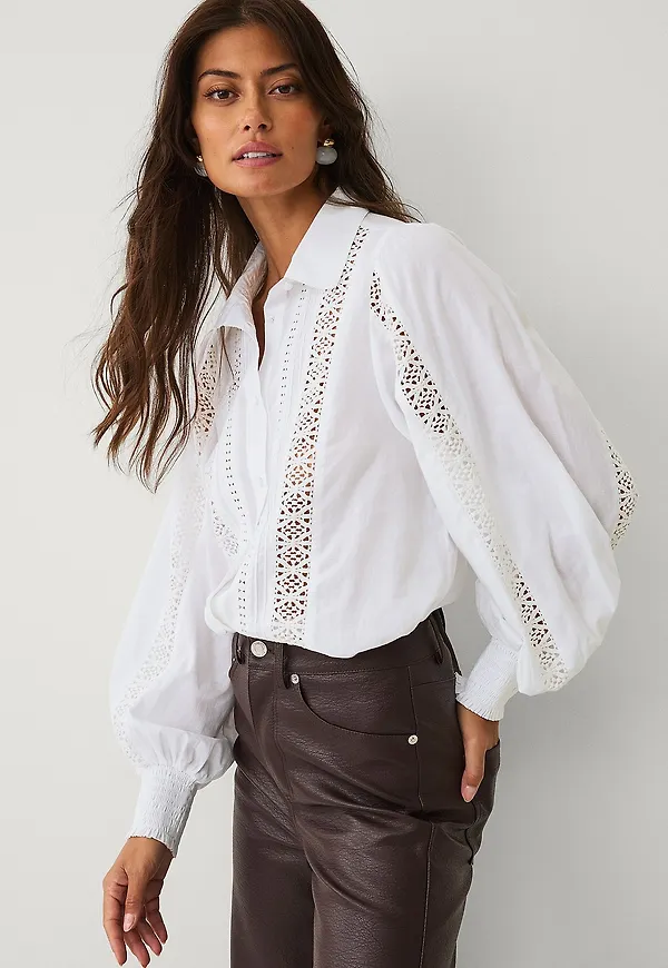 Ellos Collection - Blus med spetsdetaljer - Vit