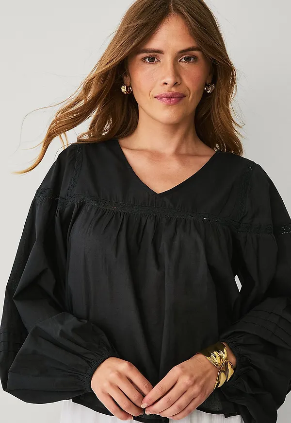 Ellos Collection - Blus med spetsinfällningar - Svart