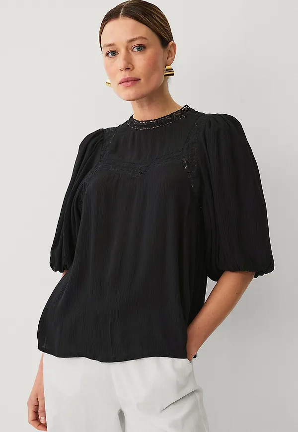 Ellos Collection - Blus med spetsinfällningar - Svart