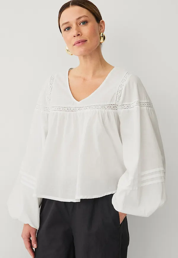 Ellos Collection - Blus med spetsinfällningar - Vit