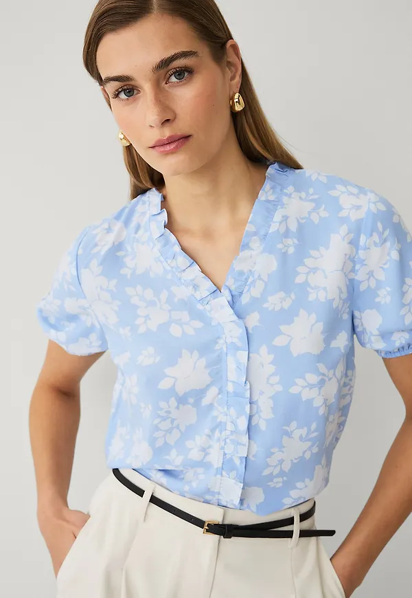 Ellos Collection - Blus med volang - Blå