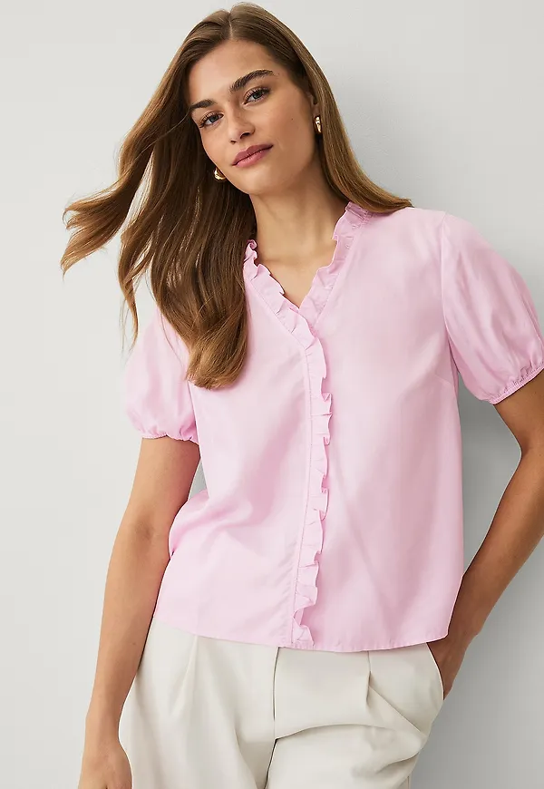 Ellos Collection - Blus med volang - Rosa