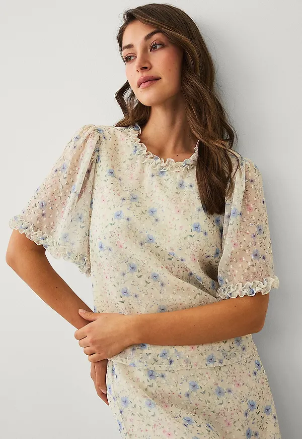 Ellos Collection - Blus med volangdetaljer - Gul