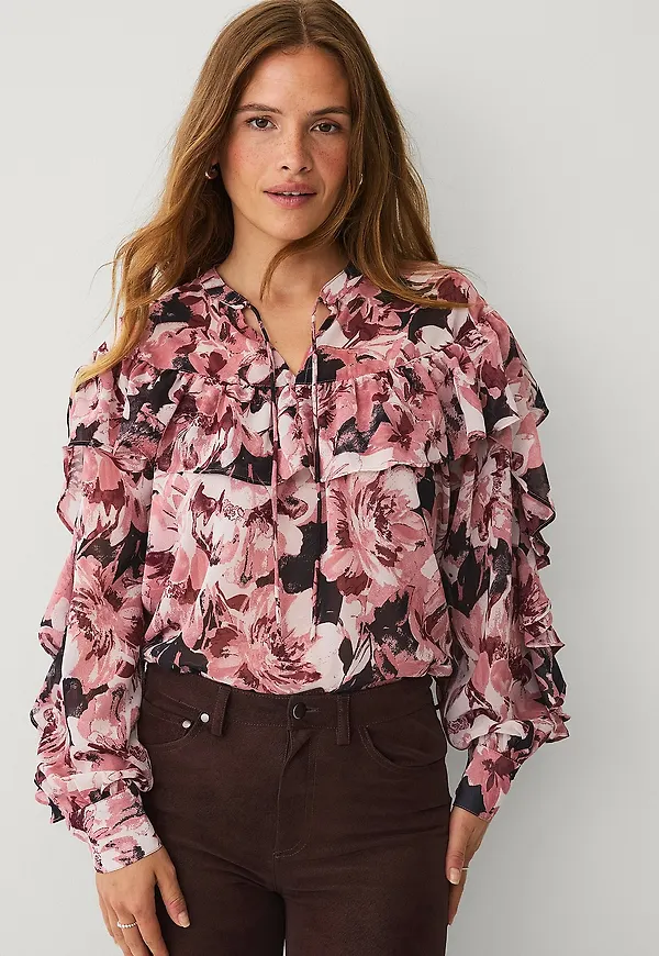 Ellos Collection - Blus med volanger - Beige