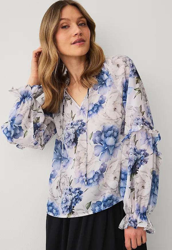 Ellos Collection - Blus med volanger - Blå
