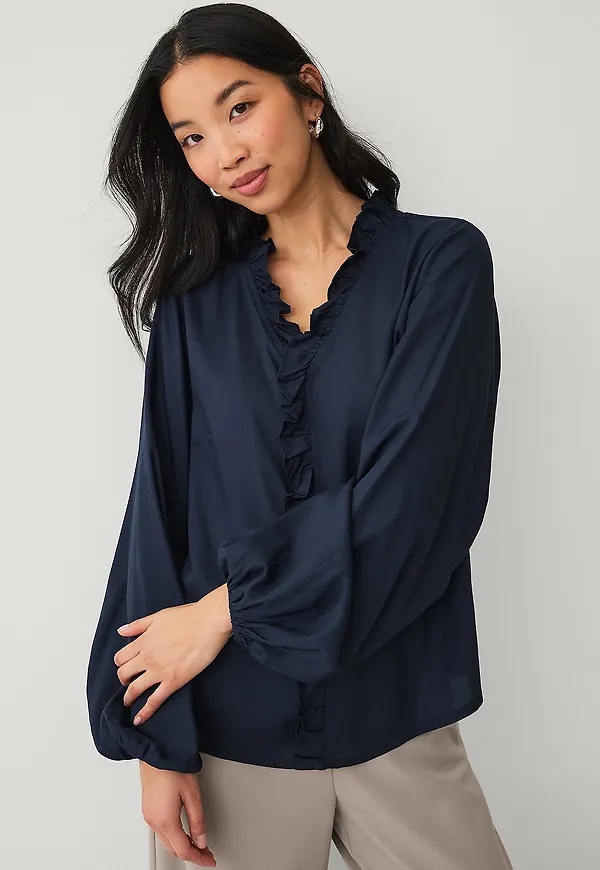Ellos Collection - Blus med volanger - Blå