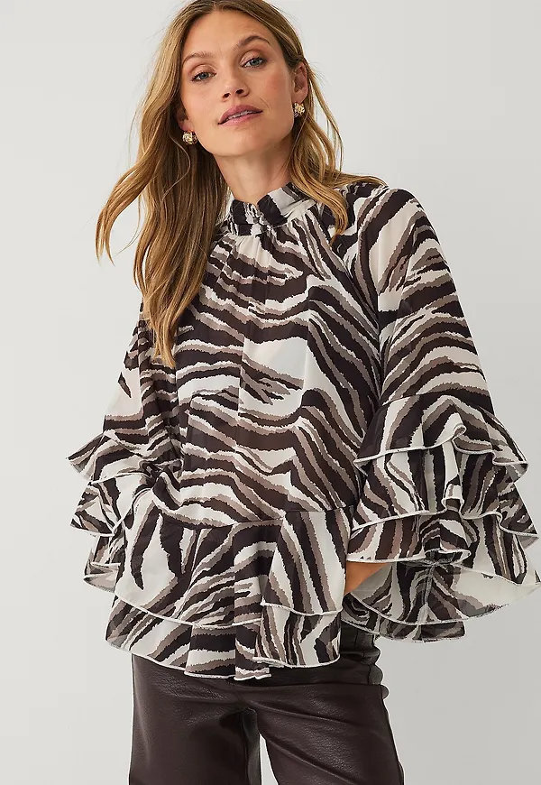 Ellos Collection - Blus med volanger - Brun
