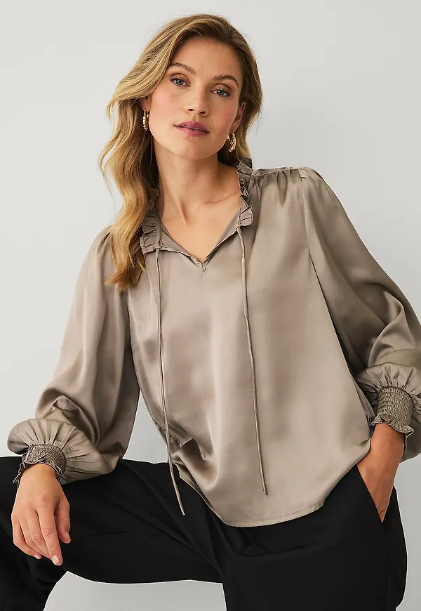 Ellos Collection - Blus med volanger - Brun