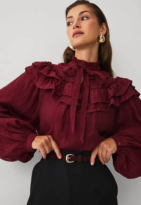 Ellos Collection - Blus med volanger - Röd