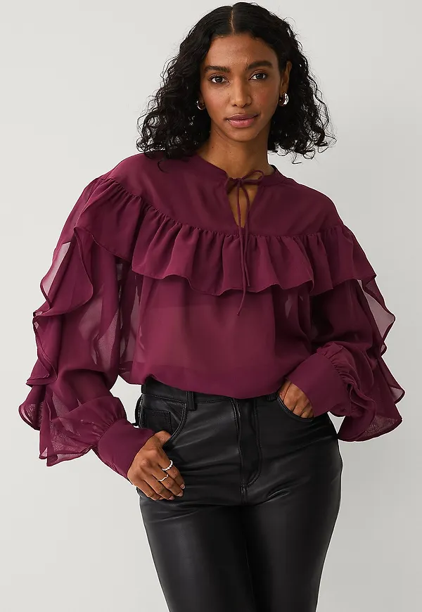 Ellos Collection - Blus med volanger - Röd