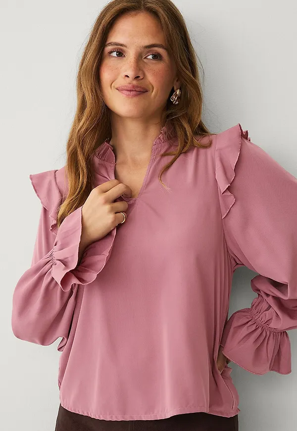 Ellos Collection - Blus med volanger - Rosa